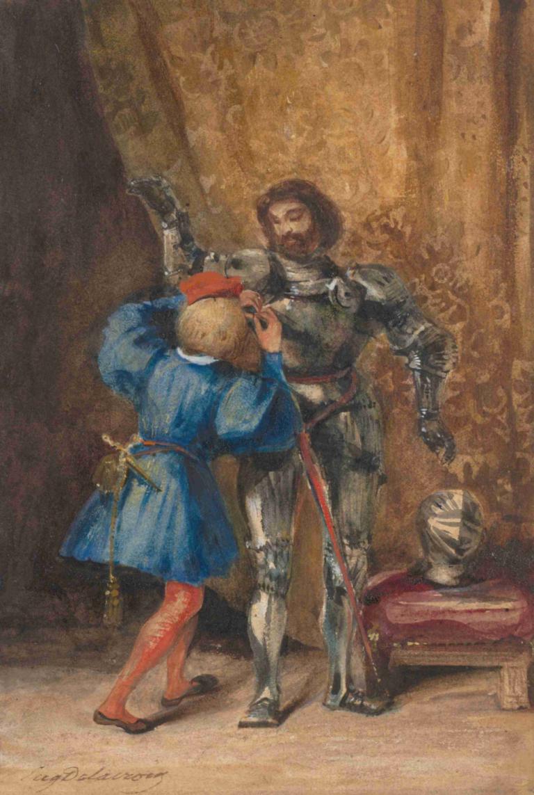 Goetz von Berlichingen Being Dressed in Armor by His Page George,Eugène Delacroix,Oil Painting,Oil Painting