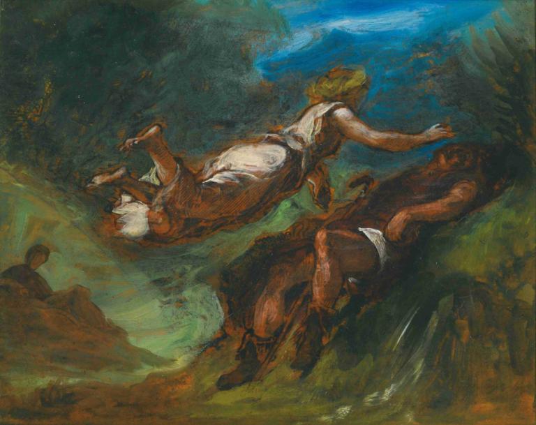 Hésiode Et La Muse,Hesiod og musen,Eugène Delacroix,Oljemaleri,Oljemaleri, flere gutter, tradisjonelle medier