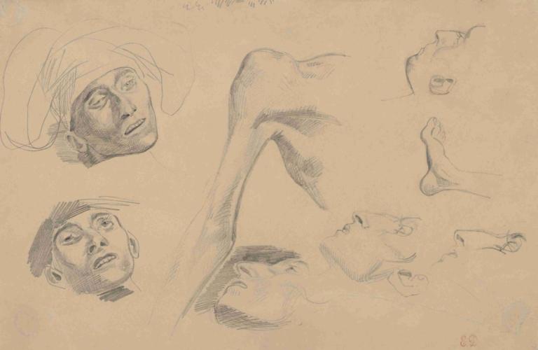 Head, Shoulder, and Foot, Studies for 'Scenes from the Chios Massacres',Hode, skulder og fot