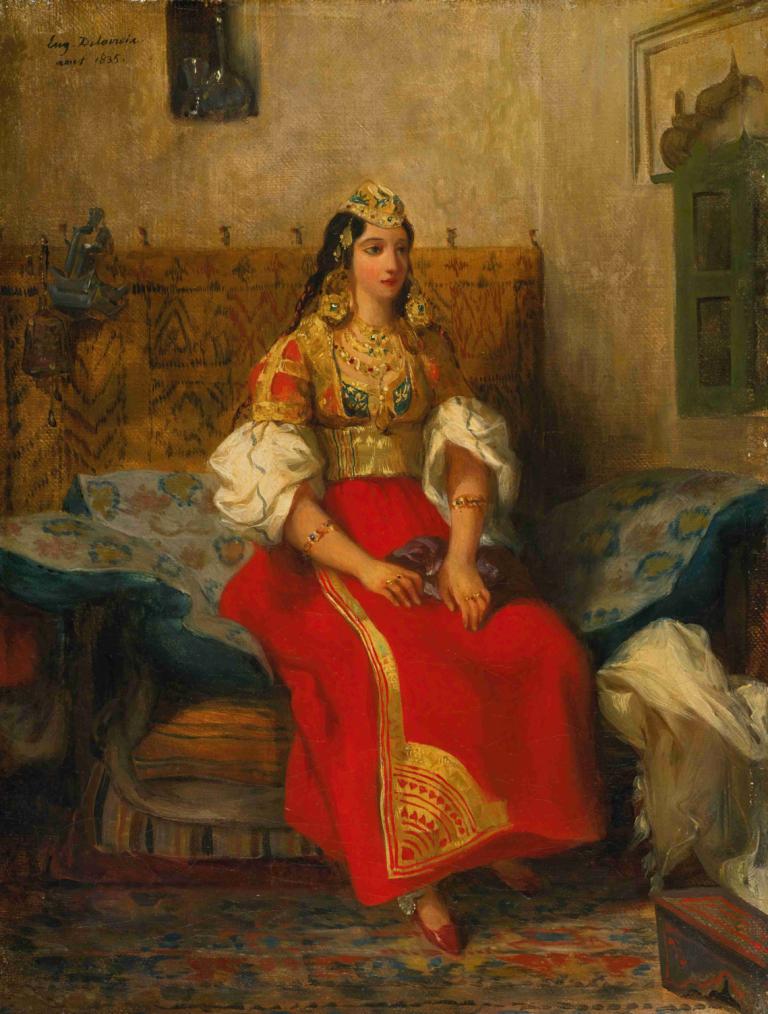 Juive de Tanger en costume d'appart,Jüdin aus Tanger im Apartmentanzug,Eugène Delacroix,Ölgemälde,Ölgemälde