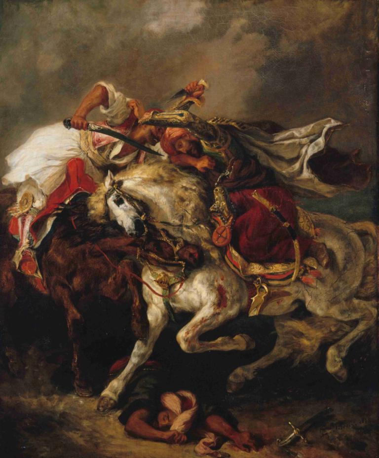 Le Combat du Giaour et du Pacha,Slaget mellan Giaour och Pasha,Eugène Delacroix,Oljemålning,Oljemålning