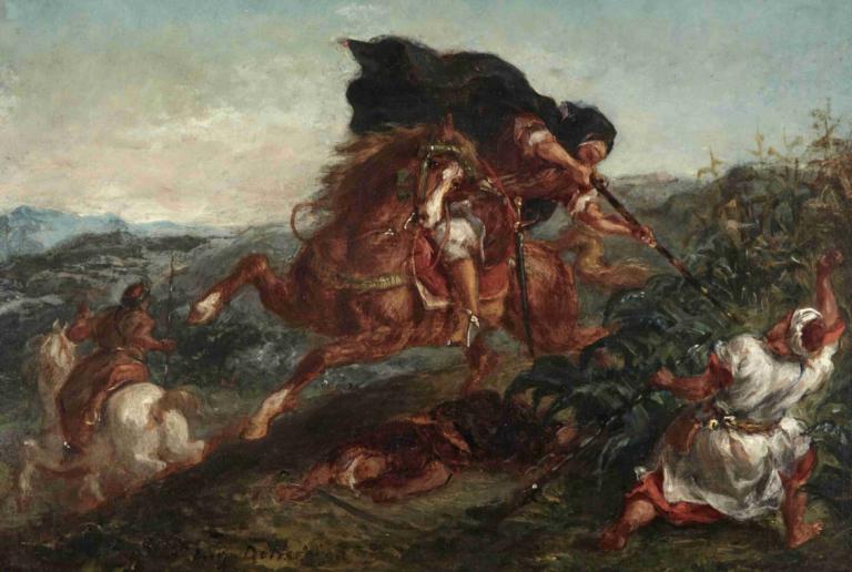 Le Combat,Kampen,Eugène Delacroix,Oljemålning,Oljemålning, vapen, konstparodi, utomhus, flera pojkar, innehav