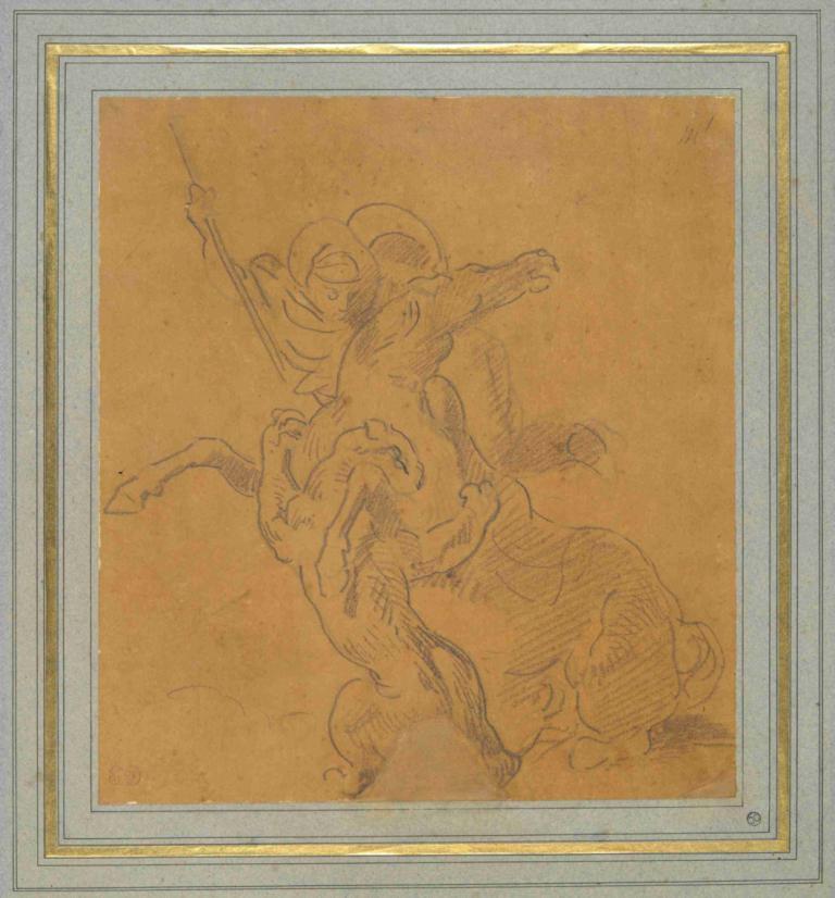 Lion Attacking a Horse with Rider [Sketch for The Tiger Hunt]