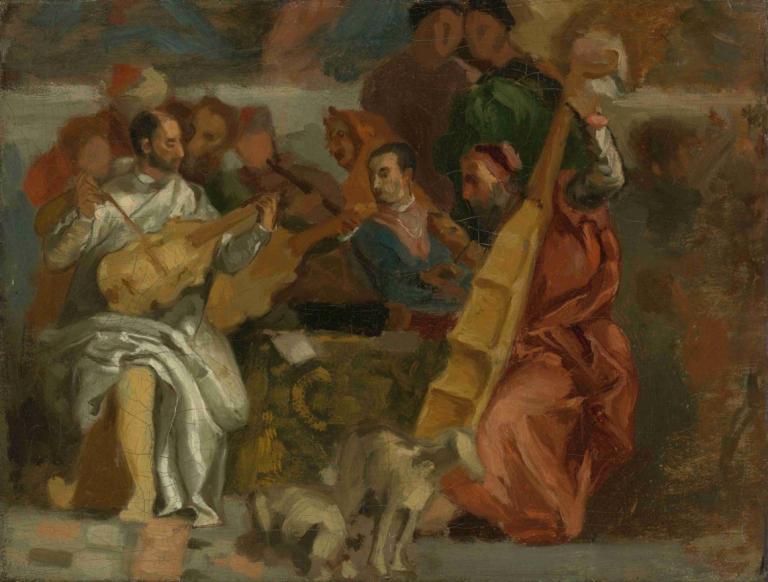 Musicians,Glasbeniki,Eugène Delacroix,Oljna slika,Oljna slika, likovna parodija, več fantov