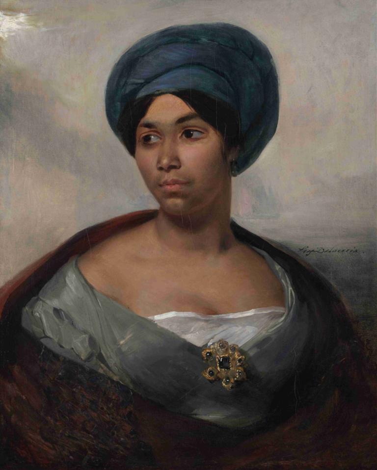 Portrait of a Woman in a Blue Turban,Chân dung người phụ nữ trùm khăn trùm đầu màu xanh,Eugène Delacroix,Oh