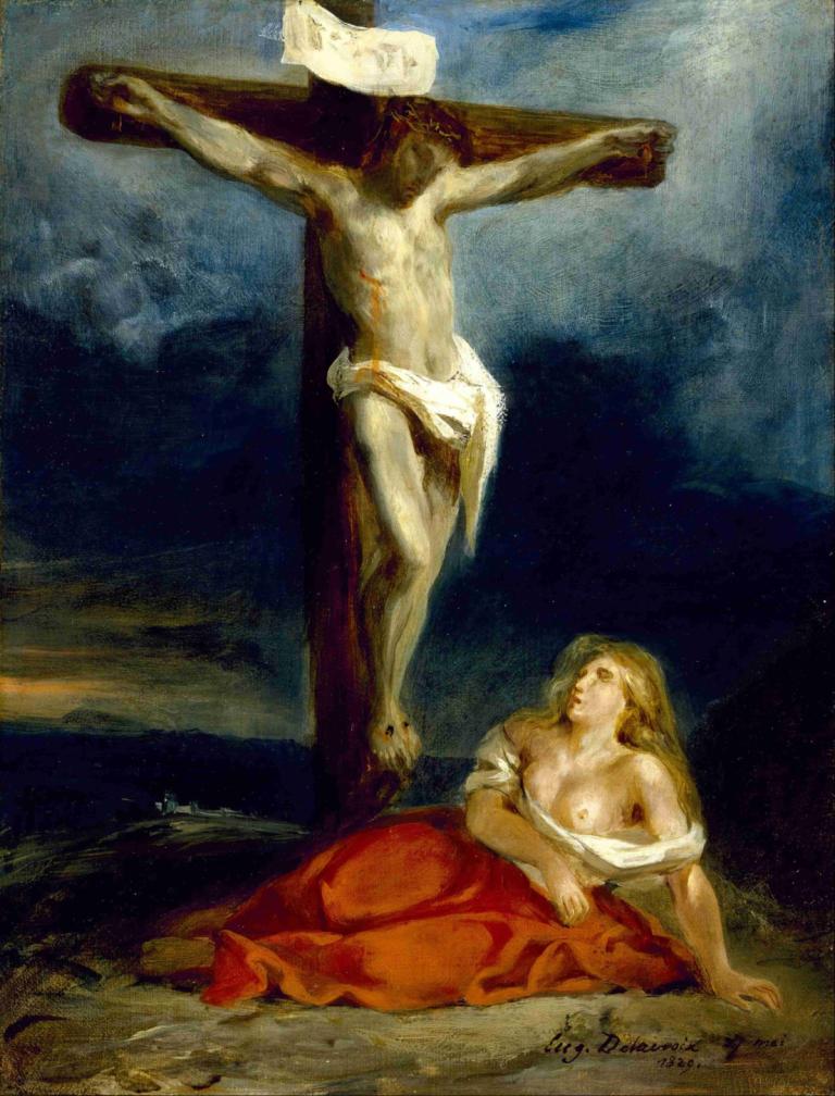 Saint Mary Magdalene At The Foot Of The Cross,Sainte Marie-Madeleine au pied de la croix,Eugène Delacroix