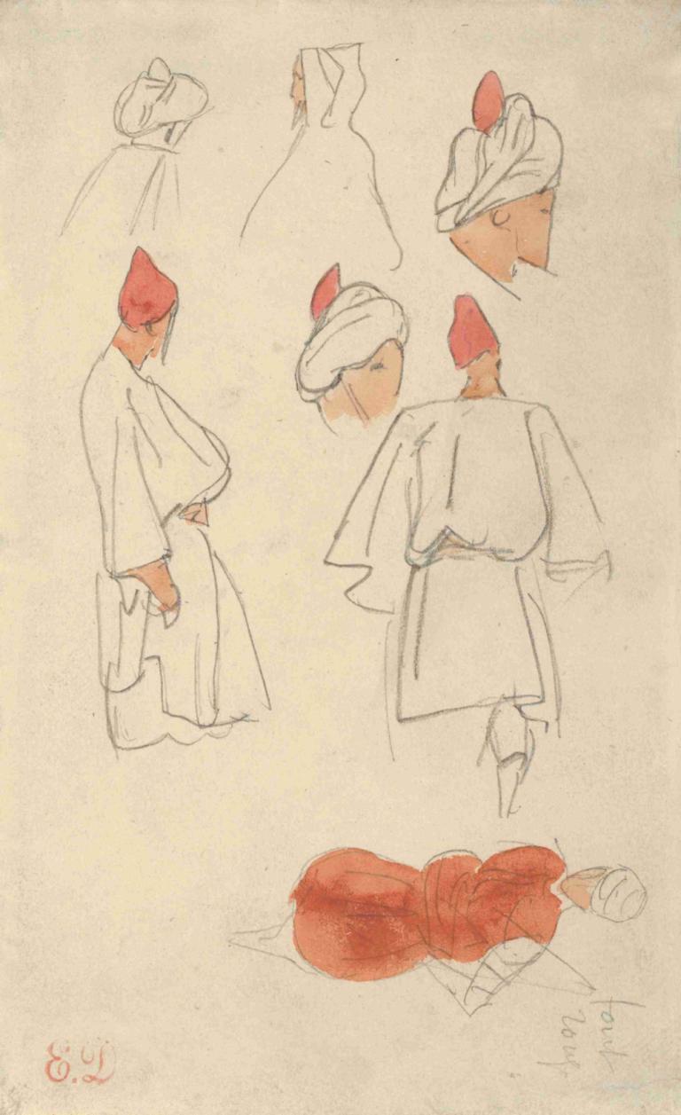 Seven Studies of Moroccan Men's Costume,Sept études sur le costume masculin marocain,Eugène Delacroix