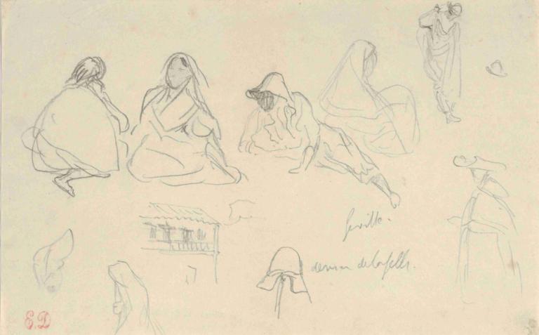 Sketches of Figures and a Tile-Roofed Building, Seville, Spain