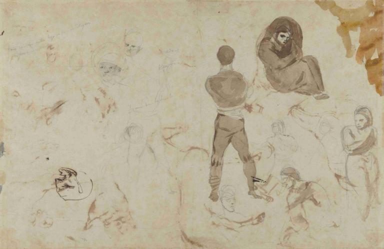 Studies of Heads and Figures,งานวิจัยเรื่องหัว,Eugène Delacroix,โอริน เดอลาโคลวา,ร่าง,ร่าง, โฟกัสชาย, ร่าง