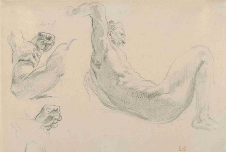 Studies of a Fallen Male Nude for 'Hercules and the Horses of Diomedes'