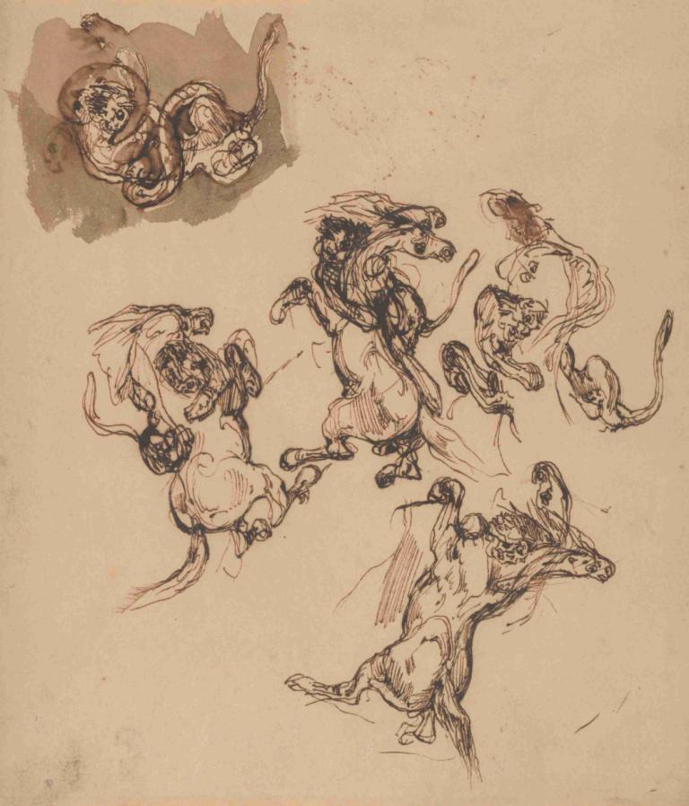 Studies of a Rearing Horse Attacked by a Lion and a Lion Wrestling with a Serpent