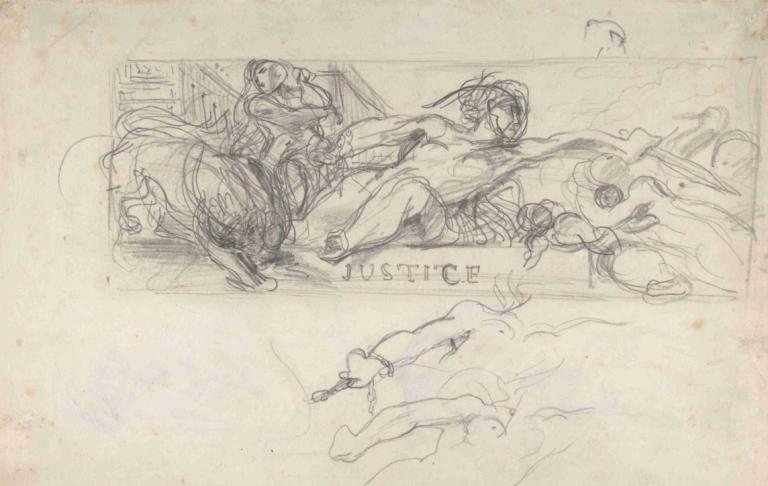 Studies of allegorical figures, and architectural sketches,寓言人物研究和建筑草图,Eugène Delacroix,欧仁-德拉克洛瓦,素描,素描, 单色