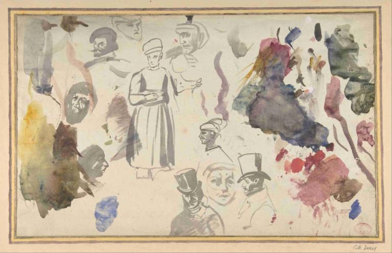 Studies of male heads and a standing male figure,Studier av manshuvuden och en stående mansfigur