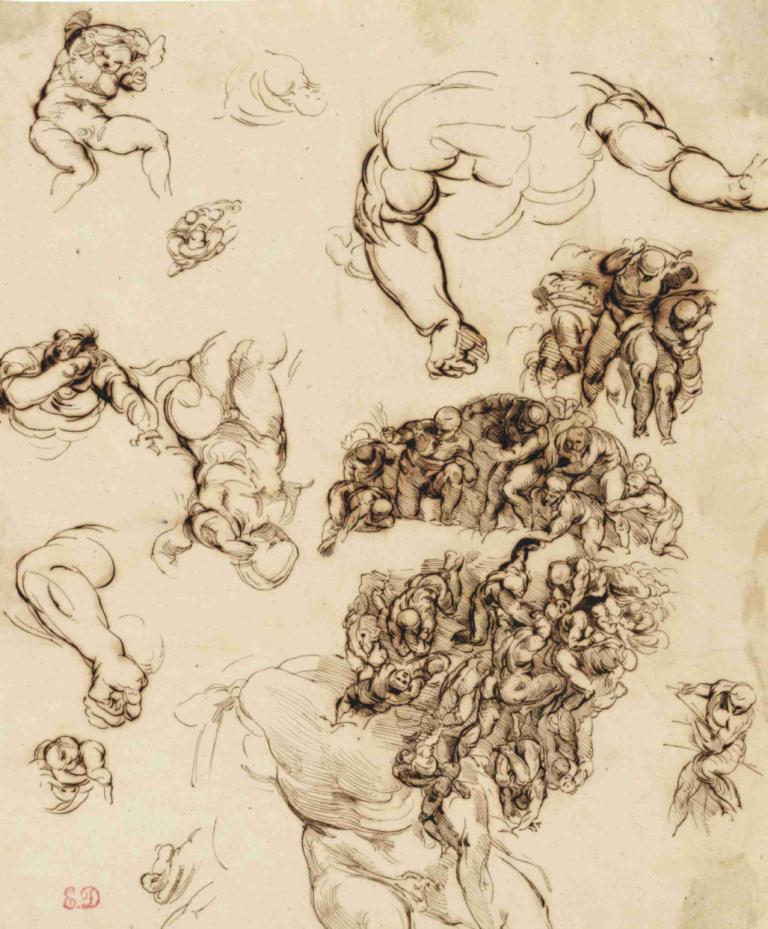 Studies of nude figures, after Michelangelo,裸婦像の習作、ミケランジェロに倣って,Eugène Delacroix,ウジェーヌ・ドラクロワ,スケッチ,スケッチ, スケッチ