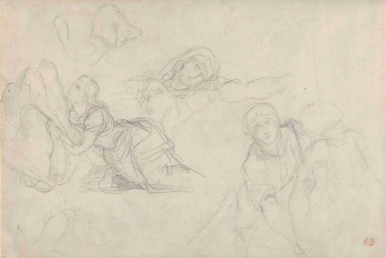 Studies of the Virgin and Holy Women for 'The Lamentation',哀歌》的圣母和圣女研究,Eugène Delacroix,欧仁-德拉克洛瓦,素描,素描, 草图