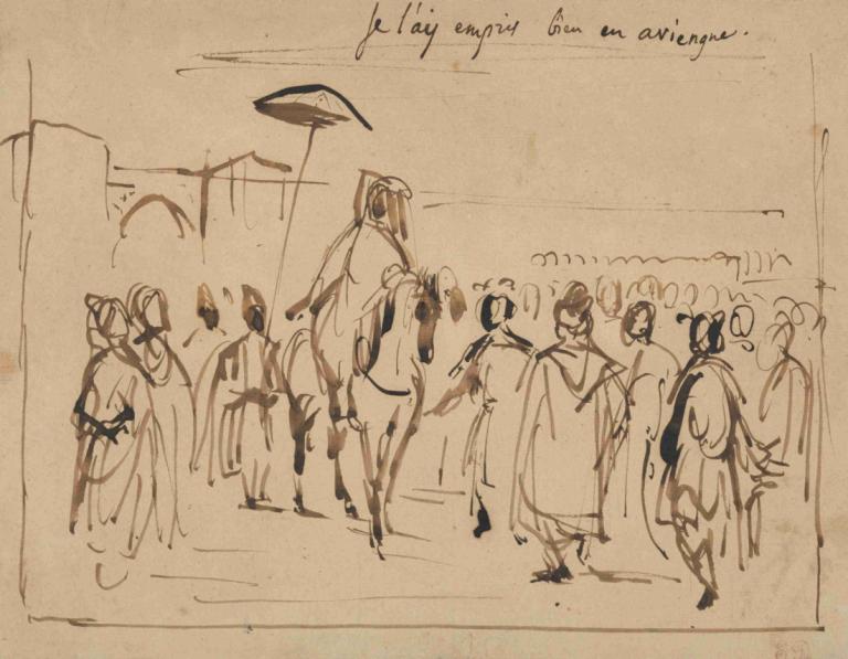 Study for 'The Sultan of Morocco and His Entourage',摩洛哥苏丹及其随从 "研究报告,Eugène Delacroix,欧仁-德拉克洛瓦,素描,素描, 草图, 单色