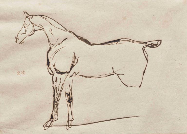 Study of a Horse,馬の研究,Eugène Delacroix,ウジェーヌ・ドラクロワ,スケッチ,スケッチ, 人間がいない, モノクロ, スケッチ, 従来のメディア, シンプルな背景, 犬, 動物, ソロ