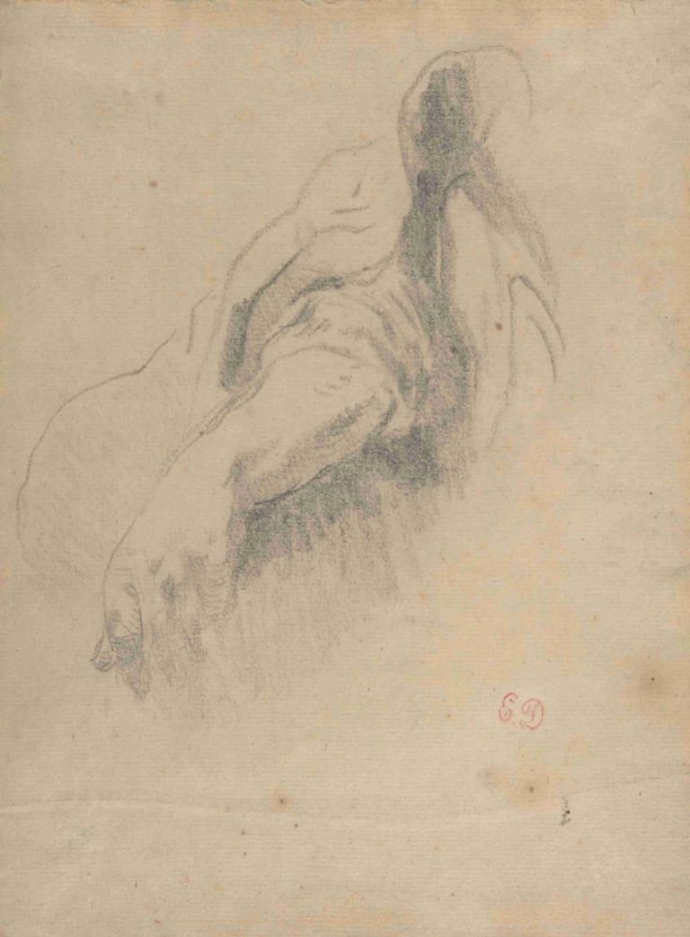 Study of a Left Arm and Hand,左臂和左手研究,Eugène Delacroix,欧仁-德拉克洛瓦,素描,素描, 单色, 独奏, 传统媒体, 草图, 怪物