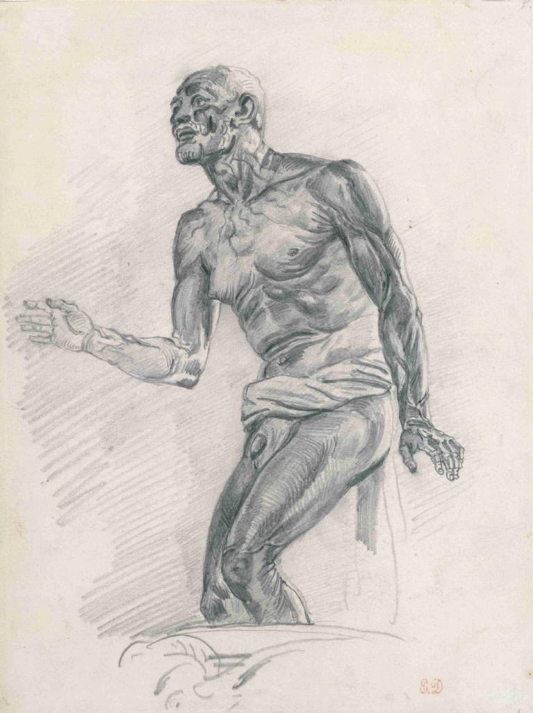 Study of a Male Nude Study for 'The Death of Seneca',Eugène Delacroix,Sketch,Sketch, 1boy, male focus, solo