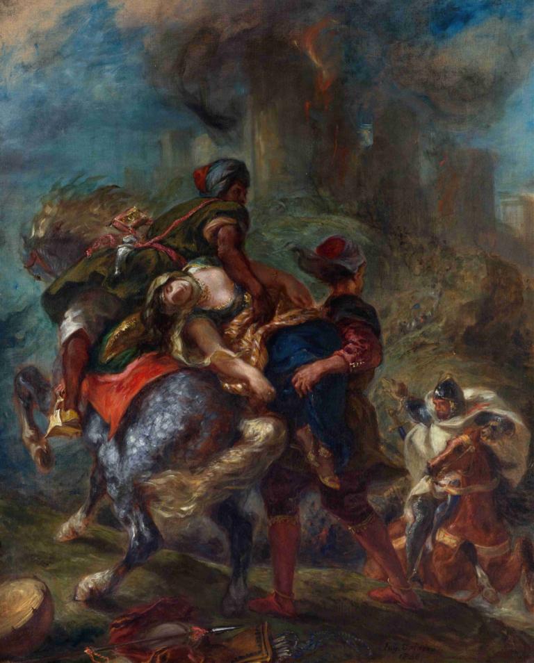 The Abduction of Rebecca,Bortførelsen af ​​Rebecca,Eugène Delacroix,Oliemaleri,Oliemaleri, flere drenge, hat