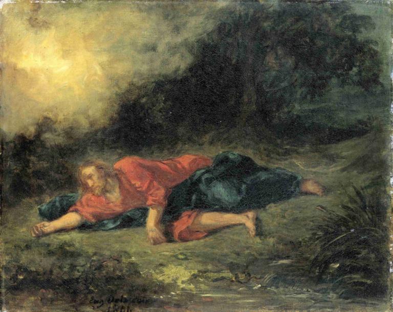 The Agony in the Garden,Kvalen i hagen,Eugène Delacroix,Oljemaleri,Oljemaleri, 1 gutt, barfot, mannlig fokus