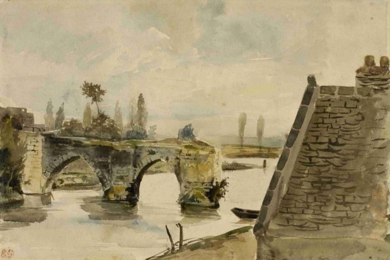 The Old Bridge at Nantes,Starý most v Nantes,Eugène Delacroix,Olejomalba,Olejomalba, žádní lidé, scenérie