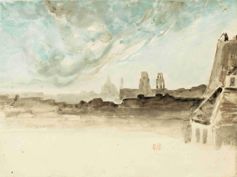 The Roofs Of Paris,Eugène Delacroix,Lukisan cat minyak,Lukisan cat minyak, langit, pemandangan, awan