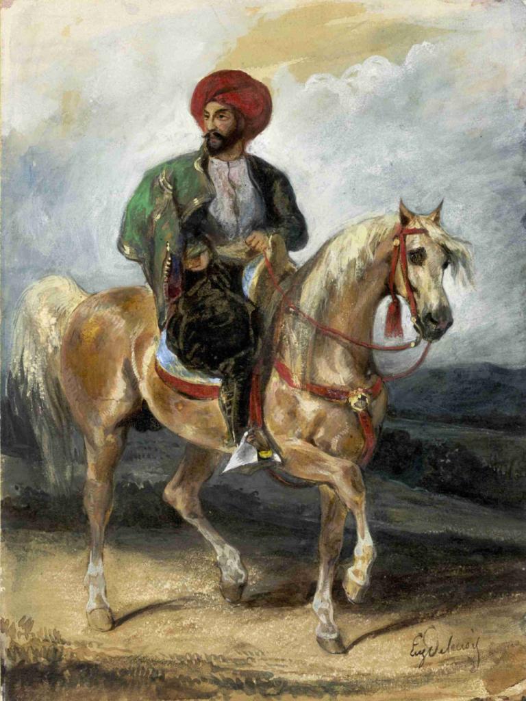 The Turkish Rider,Turški jezdec,Eugène Delacroix,Oljna slika,Oljna slika, konj, jahanje konja, jahati, 1 fant