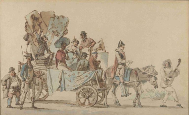 Theatrical Troupe on the Road,Divadelní soubor na cestě,Eugène Delacroix,Barevný náčrt,Barevný náčrt