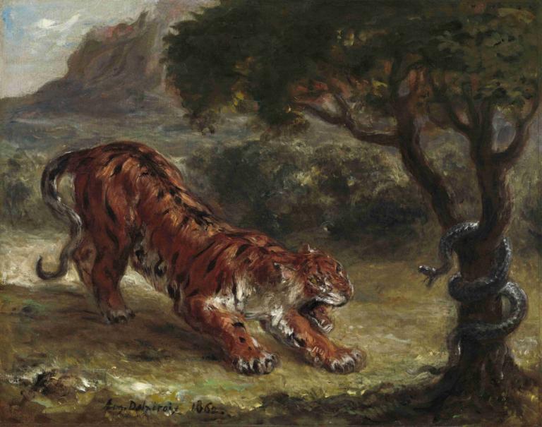 Tiger and Snake,Hổ và rắn.,Eugène Delacroix,Oh, Delacrova.,Tranh sơn dầu,Tranh sơn dầu, không có con người