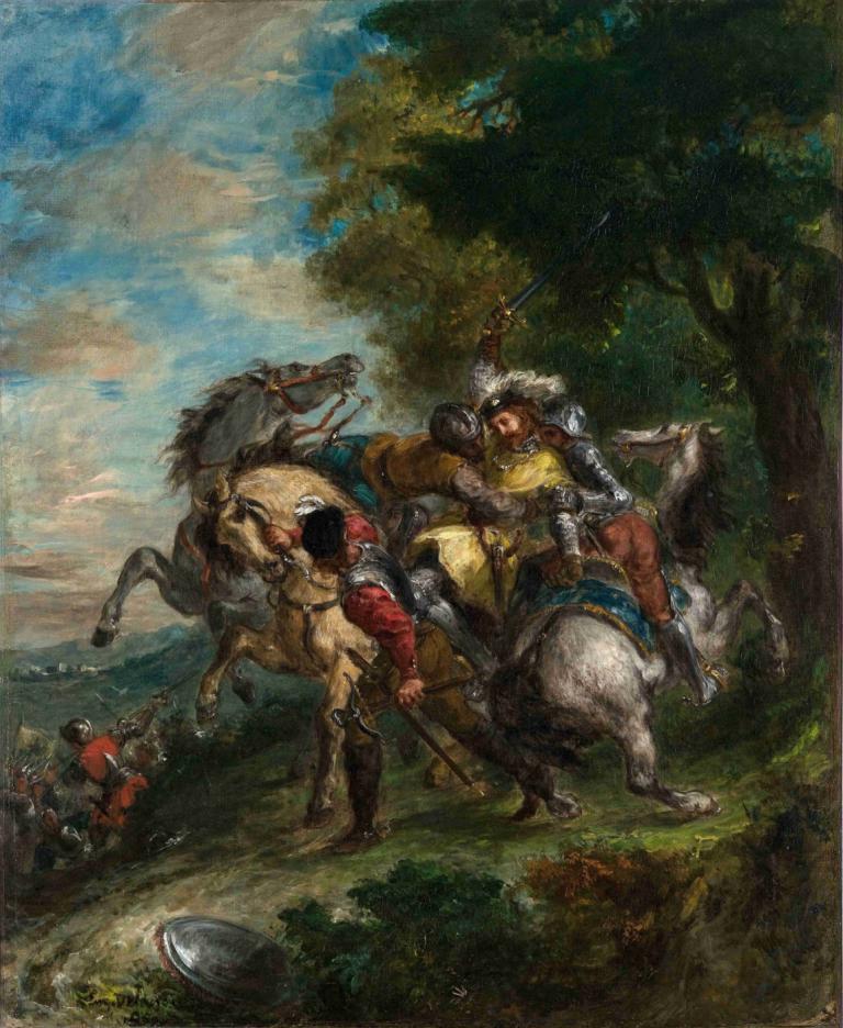 Weislingen Captured by Götz’s Men,Weislingen v zajetí Götzových mužů,Eugène Delacroix,Olejomalba,Olejomalba