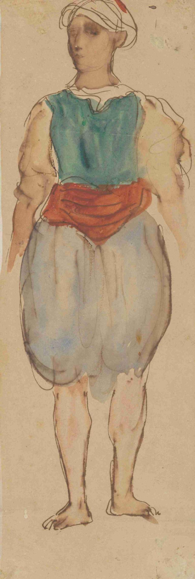 Young Moroccan, Standing,Mladý Maročan, stojící,Eugène Delacroix,Barevný náčrt,Barevný náčrt, sólo, naboso