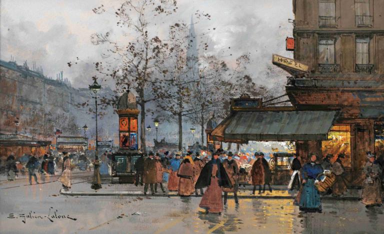 Boulevard Animé À Paris,Eugène Galien-Laloue,Pictura in ulei,Pictura in ulei, în aer liber, copac