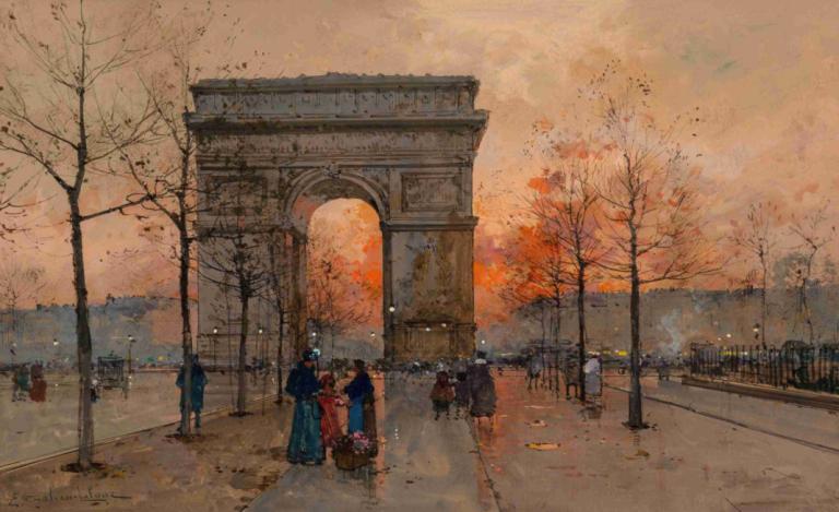 L'Arc de Triomphe, Place de l'Étoile,Zafer Takı, Place de l'Étoile,Eugène Galien-Laloue,Yağlı boya,Yağlı boya