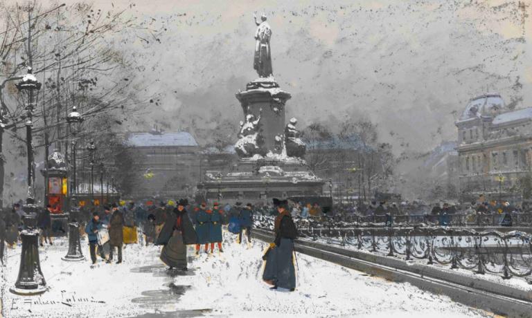 La Place De La République [Neige],Place De La République [Sníh],Eugène Galien-Laloue,Olejomalba,Olejomalba