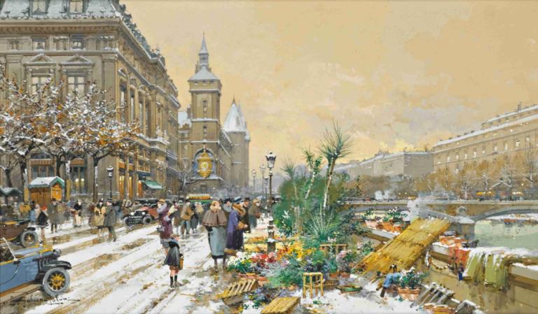 Le Quai Aux Fleurs Et La Conciergerie,Quai Aux Fleurs dan Conciergerie,Eugène Galien-Laloue