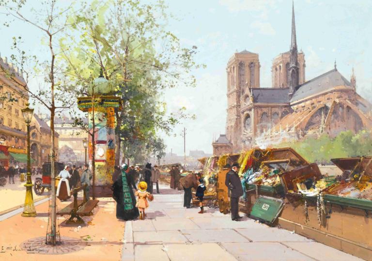 Notre Dame De Paris,Eugène Galien-Laloue,Lukisan cat minyak,Lukisan cat minyak, lokasi dunia nyata