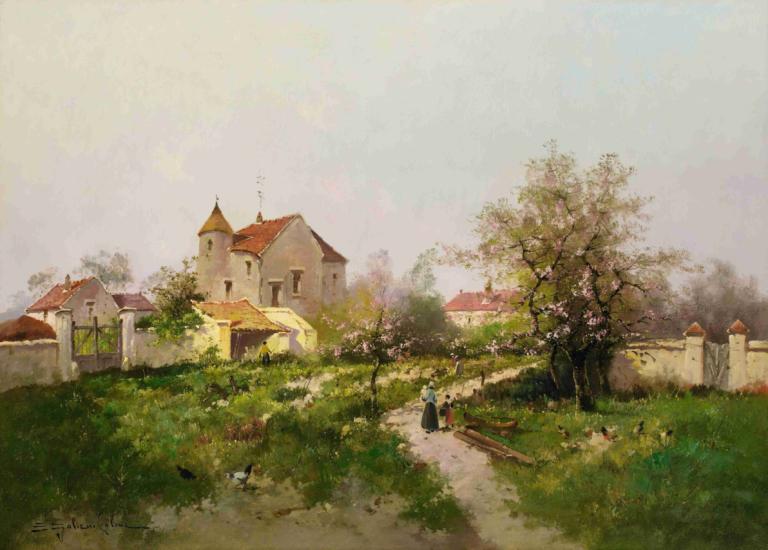 Rural Scene In The Barbizon Suburbs,바비존 교외의 시골 풍경,Eugène Galien-Laloue,유진 갈리앙-랄루에,오일 페인팅,오일 페인팅, 나무, 옥외, 경치