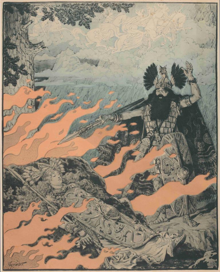 Affiche voor Die Walküre van Richard Wagner,Plakat do Walkirii Richarda Wagnera,Eugène Grasset,Ilustracja