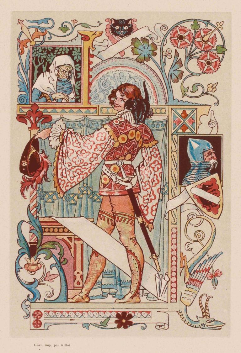 Chevalier inscrit dans une enluminure,Vitez, vpisan v iluminacijo,Eugène Grasset,Ilustracija,Ilustracija