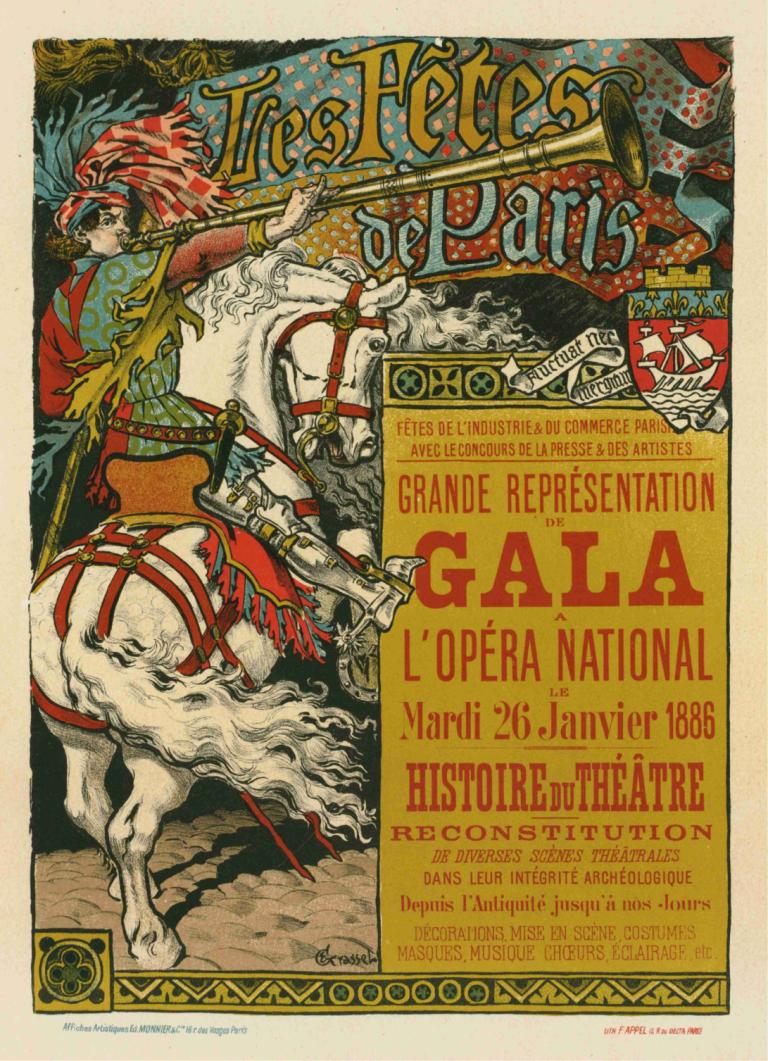 Fêtes De Paris,Eugène Grasset,Ilustrație,Ilustrație, armă, călare, călărie, cal, deținere, ținând armă, solo