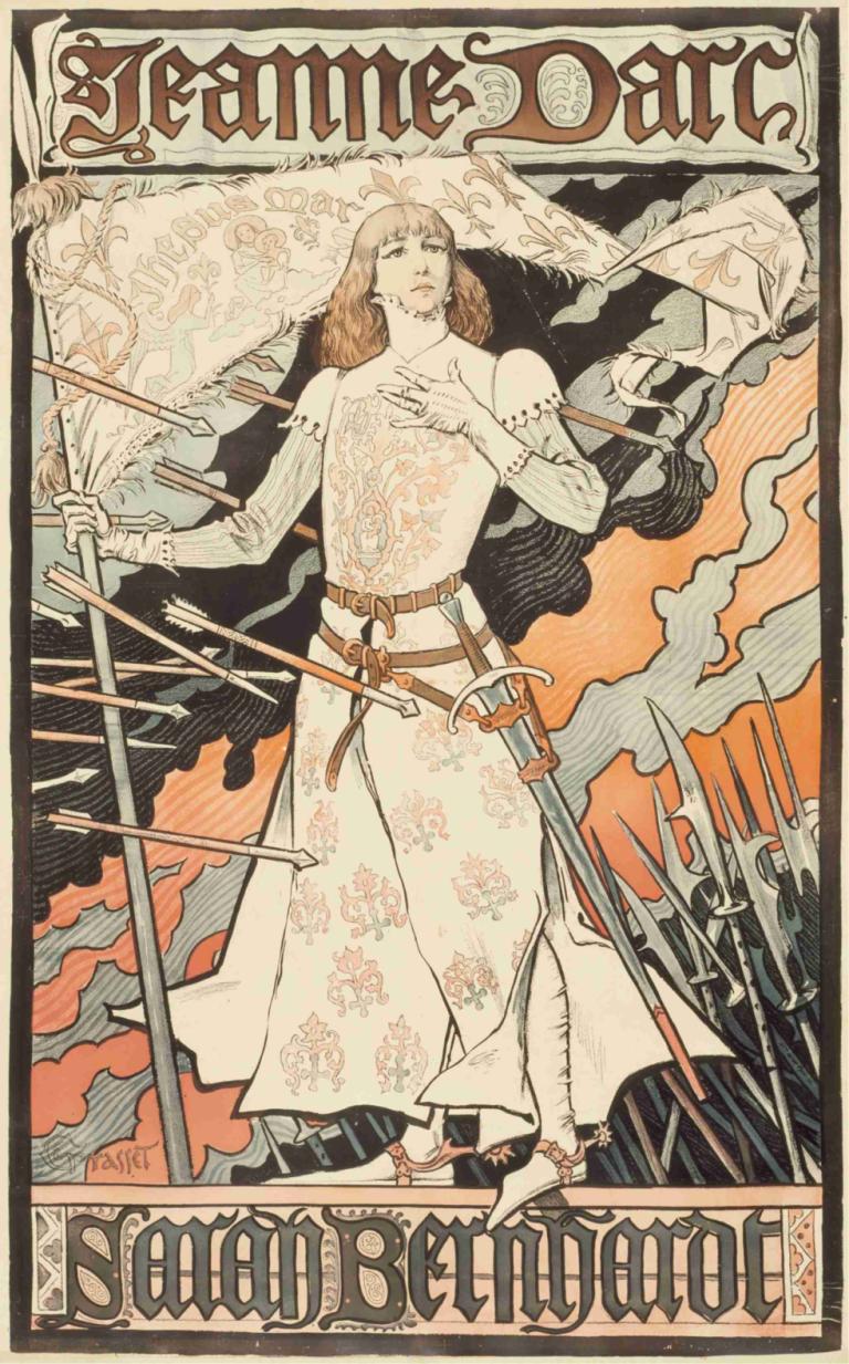 Jeanne d'Arc-Sarah Bernhardt,ジャン・オブ・アーク＝サラ・ベルナール,Eugène Grasset,ウジェーヌ・グラッセ,イラスト,イラスト, 1女の子, タロット, ソロ, ドレス