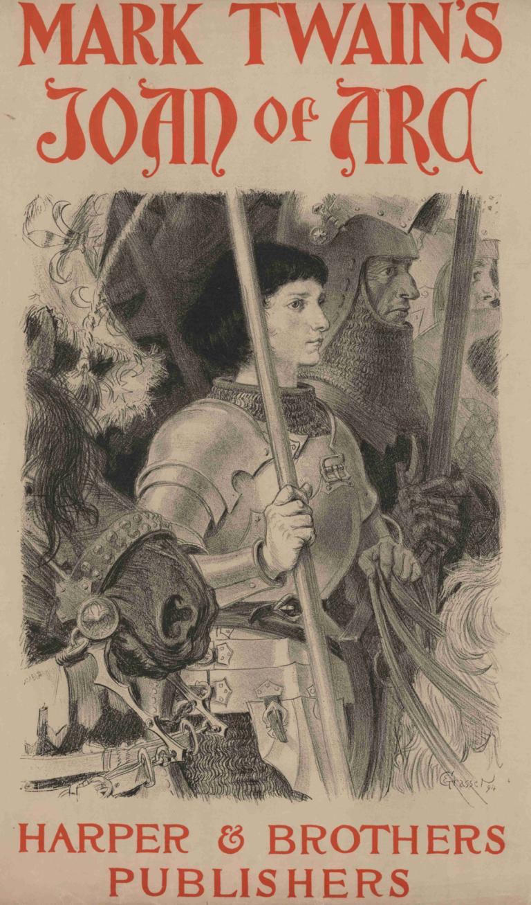 Mark Twain's Joan of Arc,マーク・トウェインの『ジョーン・オブ・アーク,Eugène Grasset,ウジェーヌ・グラッセ,イラスト,イラスト, 鎧, 武器, ヘルメット, ホールディング