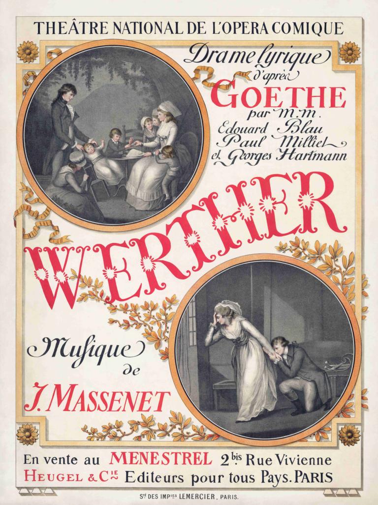 Poster for the première of Jules Massenet's Werther,Eugène Grasset,Illustration,Illustration, multiple girls