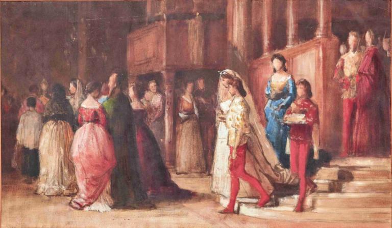 A Celebration in the Palazzo,宮殿裡的慶祝活動,Eugen von Blaas,尤金·馮·布拉斯,油畫,油畫, 多個女孩, 6+女孩, 日本衣服, 和服, 傳統媒體, 繪畫（中）, 黑髮