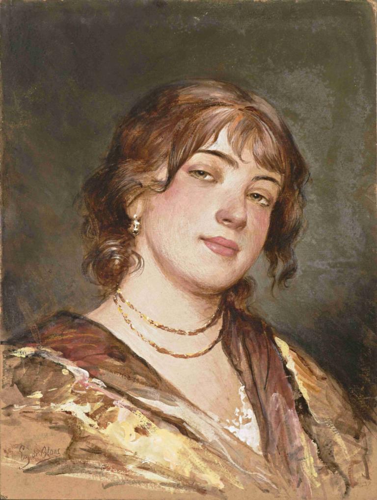 Bildnis einer jungen Italienerin,Portret van een jonge Italiaanse vrouw,Eugen von Blaas,Olieverf,Olieverf