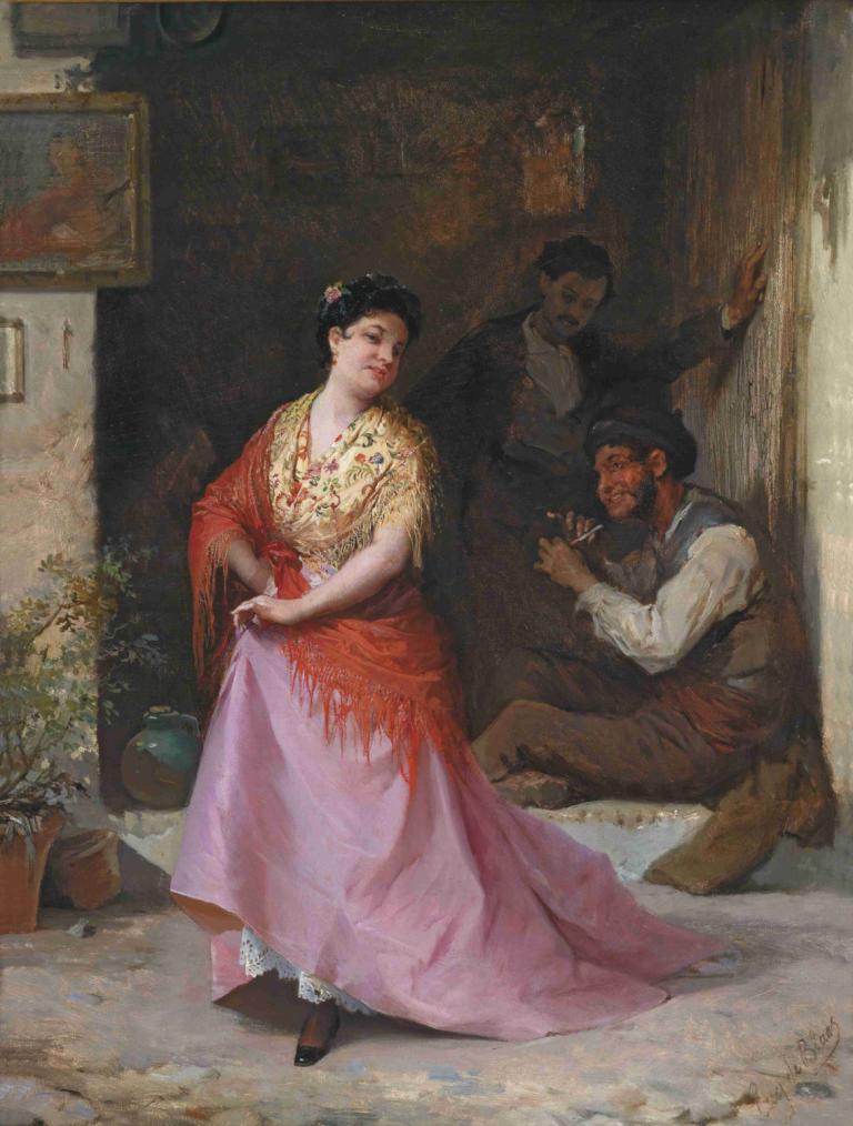 Ein Tänzchen,Un piccolo ballo,Eugen von Blaas,Pittura ad olio,Pittura ad olio, 1 ragazza, più ragazzi