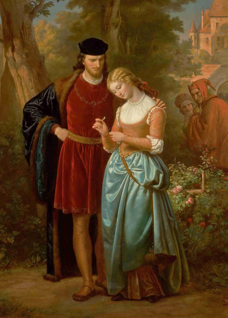 Faust and Marguerite In The Garden,Faust dan Marguerite di Taman,Eugen von Blaas,Lukisan cat minyak