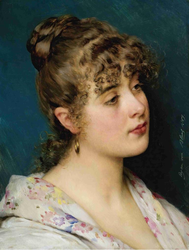 La Bella Veneziana ,La Bella Veneziana,Eugen von Blaas,Peinture à l'huile,Peinture à l'huile, 1fille, solo