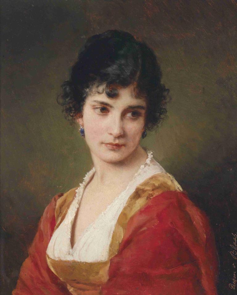 Portrait einer jungen Frau,Portret de femeie tânără,Eugen von Blaas,Pictura in ulei,Pictura in ulei, 1 fata